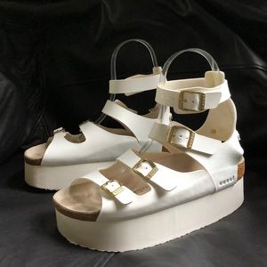 Sacai Platform Sandals White Caged Leather Patent